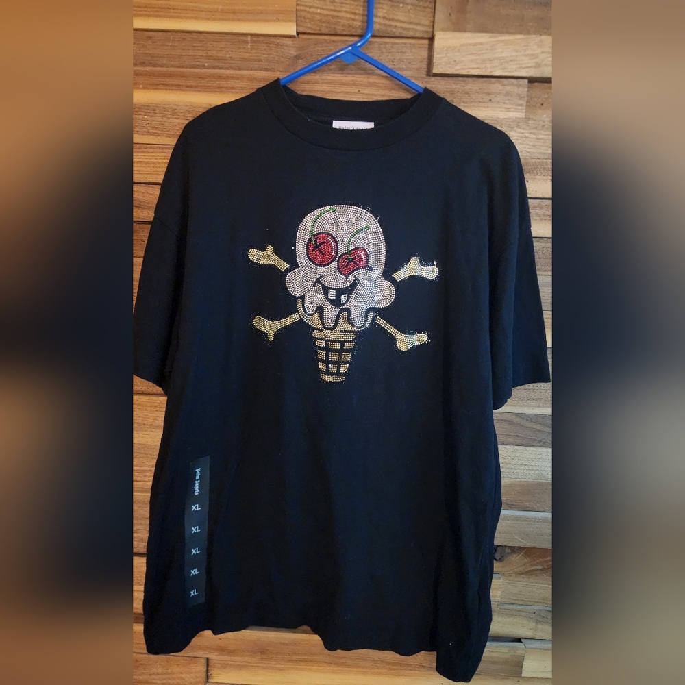 Palm Angels x Icecream black rhinestone skull t-shirt